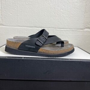 Mephisto Helen Black Leather Cork Thong Sandals Slip‎ On Womens 35 EU/5 US